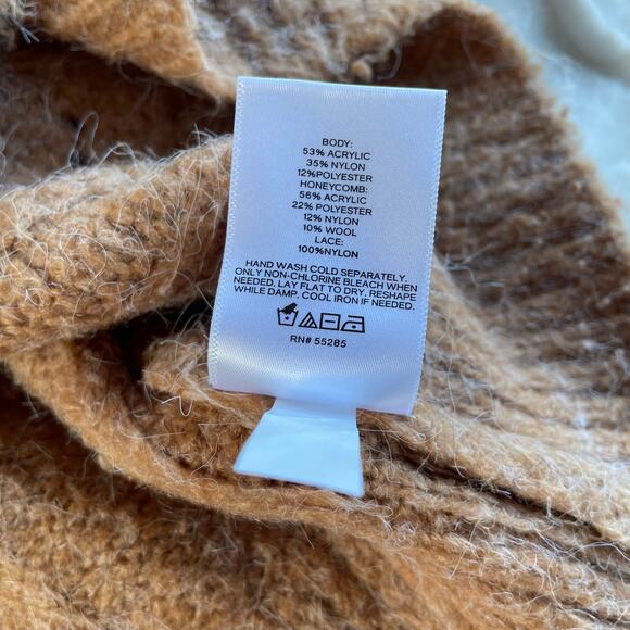 🔥Express Cable Knit Fuzzy Soft Pullover Sweater Bohemian Earthy Brown Size S - Picture 7 of 15